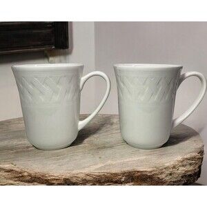 Martha Stewart FRENCH CUPBOARD Coffee Tea Mugs Cups Basketweave Set Of 2
